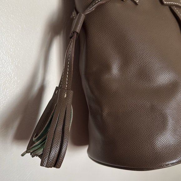 Dooney & Bourke Davis Leather Tote Bag Olive Green Zipper Preowned - Picture 6 of 16